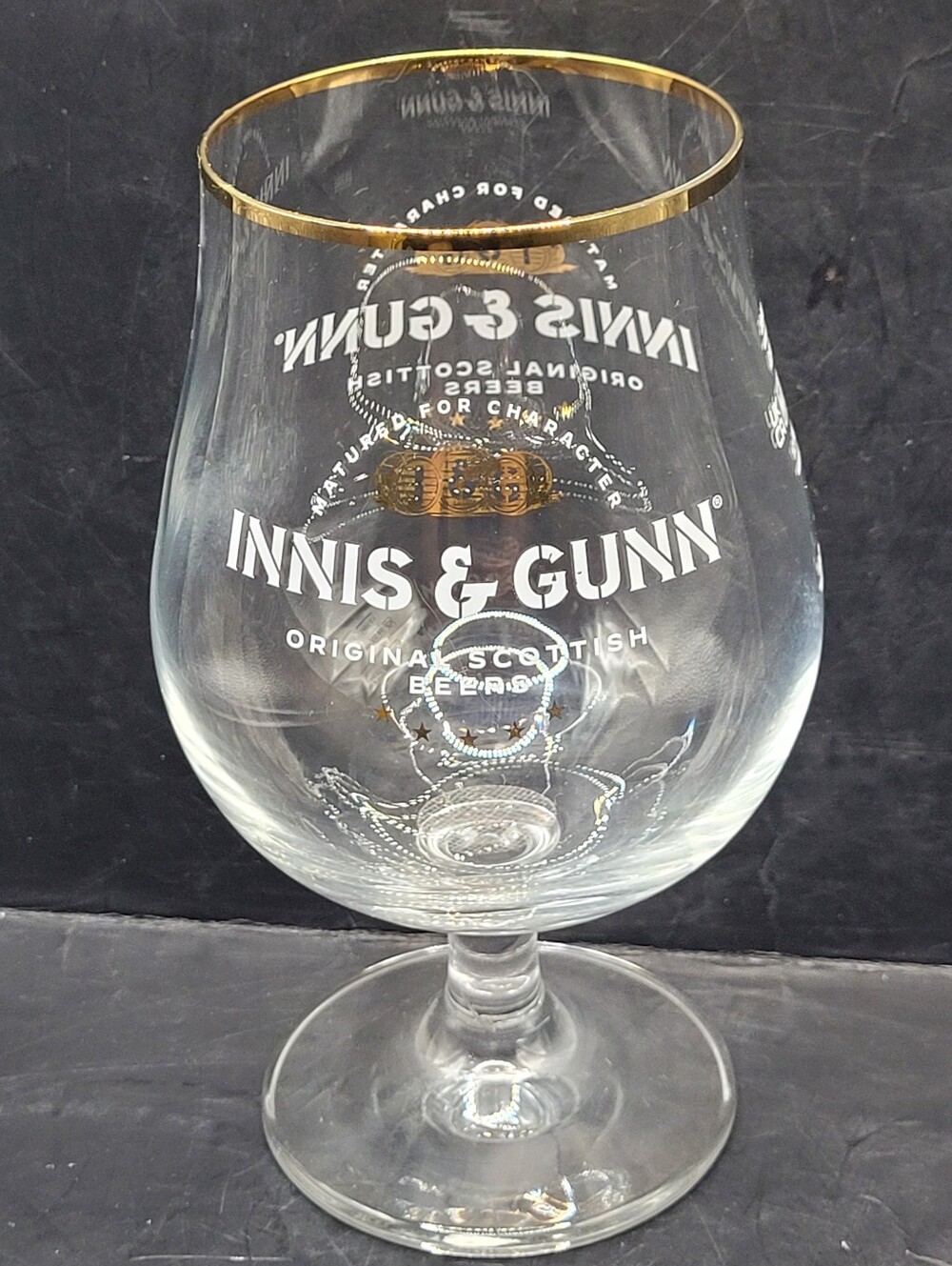 Innis & Gunn Stemmed Beer Chalice Glass Gold Rim UK CA CE Plimsoll Snifter 6"